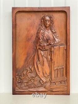 An Exceptional French Carved Religious Gothic Panel Praying Madonna / Virgin