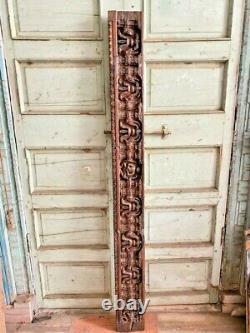 Ancient Old Antique Rare Wooden Hand Carving Hindu God Figure Door Wall Panel