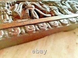 Ancient Old Antique Rare Wooden Hand Carving Hindu God Figure Door Wall Panel