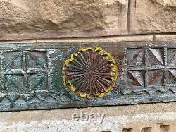 Ancient Old Wood Hand Carved Chakra Floral Painted Wall Hanging Panel 1700's