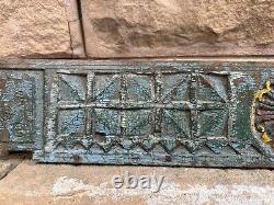 Ancient Old Wood Hand Carved Chakra Floral Painted Wall Hanging Panel 1700's