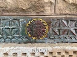 Ancient Old Wood Hand Carved Chakra Floral Painted Wall Hanging Panel 1700's