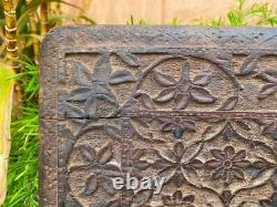 Ancient Old Wood Hand Carved Fine Mughal Floral Rare Wall Hanging Royal Panel