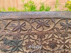 Ancient Old Wood Hand Carved Fine Mughal Floral Rare Wall Hanging Royal Panel