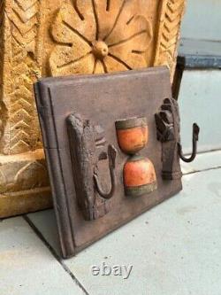 Ancient Rare Wood Old Hand Carved 2 Hanger Bracket Wall Panel