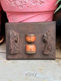 Ancient Rare Wood Old Hand Carved 2 Hanger Bracket Wall Panel