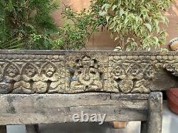 Ancient Wood Fine Carved Painted Rare Hindu God Ganeshs Figure Door Wall Panel