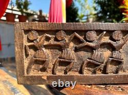 Ancient Wood Hand Carved Tribal Man Figure Wall Panel 16 x 4.5'