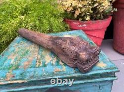 Ancient Wood Old Hand Carved Lion Head Figure Wood Bracket Panel Door Side Rare