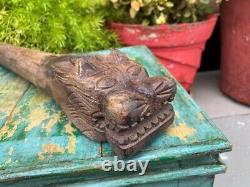 Ancient Wood Old Hand Carved Lion Head Figure Wood Bracket Panel Door Side Rare