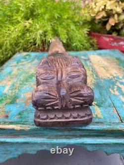 Ancient Wood Old Hand Carved Lion Head Figure Wood Bracket Panel Door Side Rare