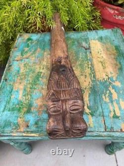 Ancient Wood Old Hand Carved Lion Head Figure Wood Bracket Panel Door Side Rare