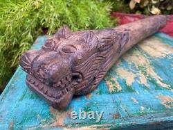 Ancient Wood Old Hand Carved Lion Head Figure Wood Bracket Panel Door Side Rare