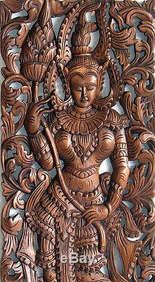 Angels hold Lotus New Wood Carving Home Wall Panel Mural Decor Art Statue gtahy