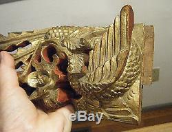 Antique 11 Chinese Wood 3d Carving Fire Bird Phoenix Architectural Tile Panel