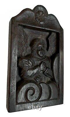 Antique 16th Century Hand Carved Angel Cherub Wood Wall Panel Plaque Religious