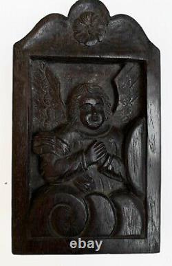 Antique 16th Century Hand Carved Angel Cherub Wood Wall Panel Plaque Religious