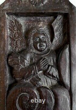 Antique 16th Century Hand Carved Angel Cherub Wood Wall Panel Plaque Religious