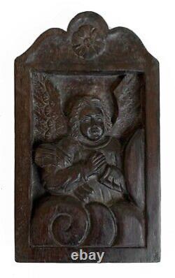 Antique 16th Century Hand Carved Angel Cherub Wood Wall Panel Plaque Religious