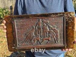 Antique 17th/18th Century Carved Wood Oak Panel Figures Knight Queen Dogs