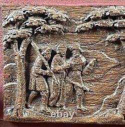 Antique 17th Century Carved Oak Relief Panel Christ Saint James Flemish Dutch