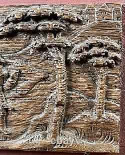 Antique 17th Century Carved Oak Relief Panel Christ Saint James Flemish Dutch