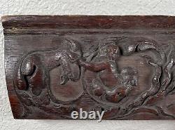 Antique 17th Century Carved Oak Relief Panel Putti Cherubs Angels Flemish Dutch
