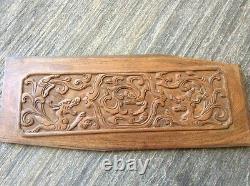 Antique 18-19th cent Chinese Huang Hua Li panel with carved dragons