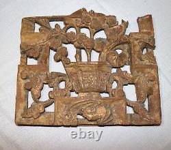 Antique 1800's hand carved wood Japanese figural wall relief panel sculpture
