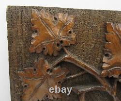 Antique 1895 carved wood panel deep relief grape leaves/vines/grapes 10.5x12