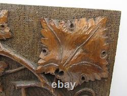 Antique 1895 carved wood panel deep relief grape leaves/vines/grapes 10.5x12
