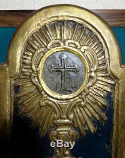 Antique 18th Century GILDED CARVED WOOD PANEL with HOLY MONSTRANCE 252x392mm