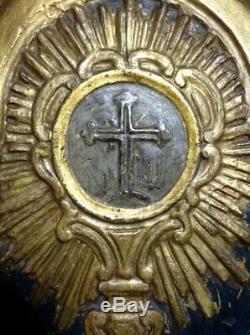 Antique 18th Century GILDED CARVED WOOD PANEL with HOLY MONSTRANCE 252x392mm