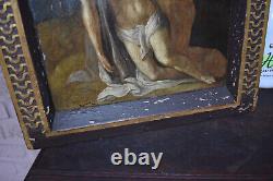 Antique 18thc italian oil panel pieta painting Frame wood carved religious rare