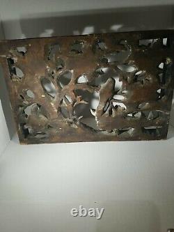 Antique 1900's Hand Carved 3D Wood Panel of birds in dogwood. Patina, beautiful