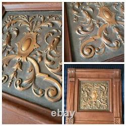 Antique 19c 1835 Hand Carved Wood & Copper 18 19 Cabinet Door Panel Wall Mount