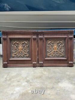 Antique 19c 1835 Hand Carved Wood & Copper 18 19 Cabinet Door Panel Wall Mount