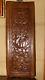 Antique 19c Chinese Elm Wood Hand Carved Panel Depicts Village Scene, Floral Trim