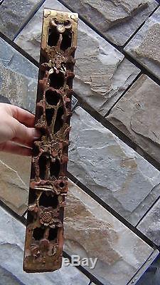 Antique 19c Chinese Wood Carved Temple Architectural Element Panel With Flowers