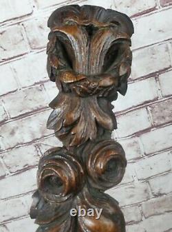 Antique 19c Victorian Gothic Oak Carved Wood Term Caryatid Panel fruit carving