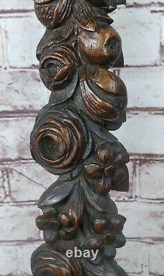 Antique 19c Victorian Gothic Oak Carved Wood Term Caryatid Panel fruit carving