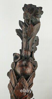 Antique 19c Victorian Gothic Oak Carved Wood Term Caryatid Panel fruit carving