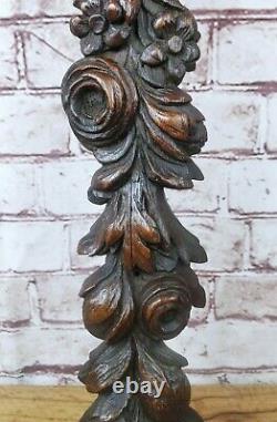 Antique 19c Victorian Gothic Oak Carved Wood Term Caryatid Panel fruit carving