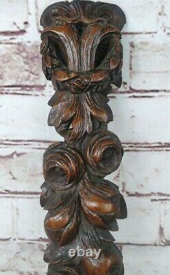 Antique 19c Victorian Gothic Oak Carved Wood Term Caryatid Panel fruit carving