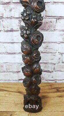 Antique 19c Victorian Gothic Oak Carved Wood Term Caryatid Panel fruit carving