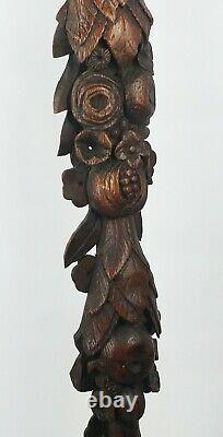 Antique 19c Victorian Gothic Oak Carved Wood Term Caryatid Panel fruit carving