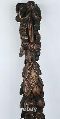 Antique 19c Victorian Gothic Oak Carved Wood Term Caryatid Panel fruit carving