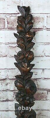 Antique 19c Victorian Gothic Oak Carved Wood Term Caryatid Panel fruit carving