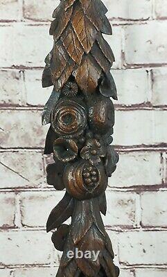 Antique 19c Victorian Gothic Oak Carved Wood Term Caryatid Panel fruit carving