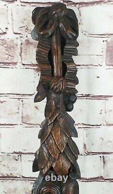 Antique 19c Victorian Gothic Oak Carved Wood Term Caryatid Panel fruit carving